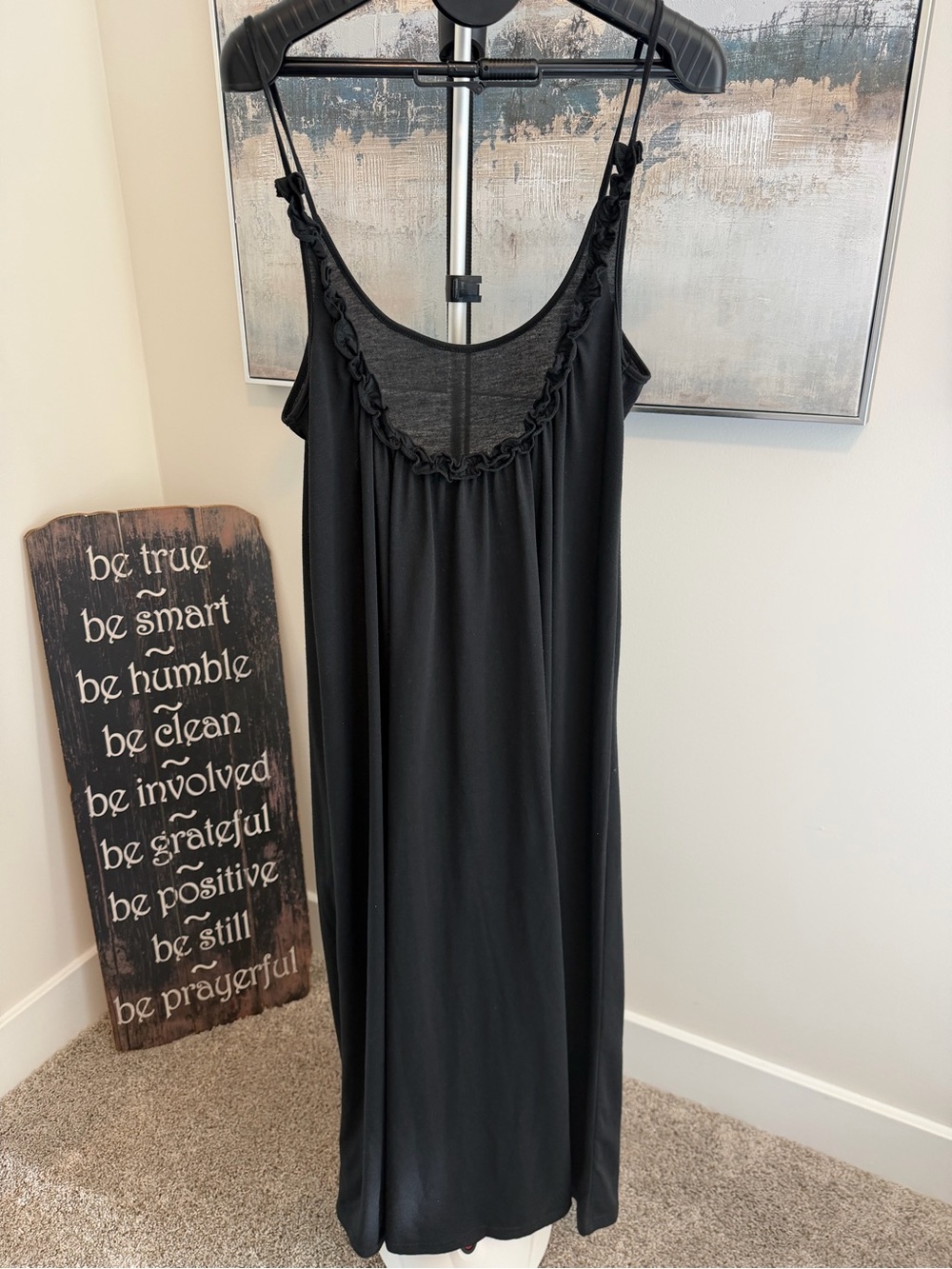 Nordstrom Black Ruffle-Trim Slip Dress